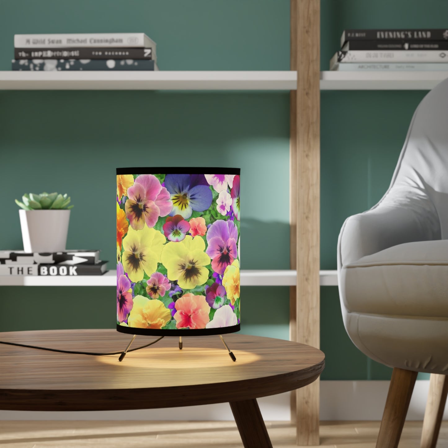 Pretty Pansies Tripod Lamp
