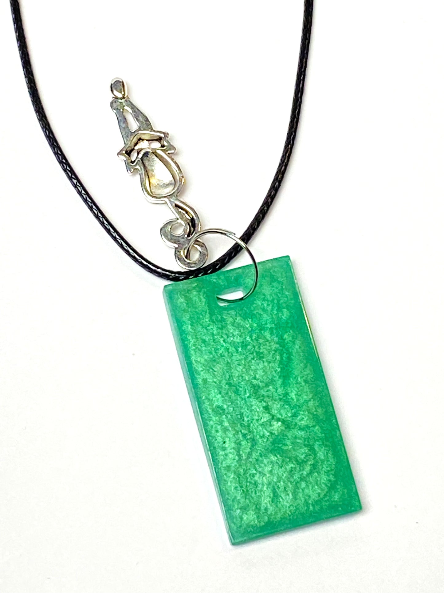 Elegant Cat and Green Resin Charm Necklace