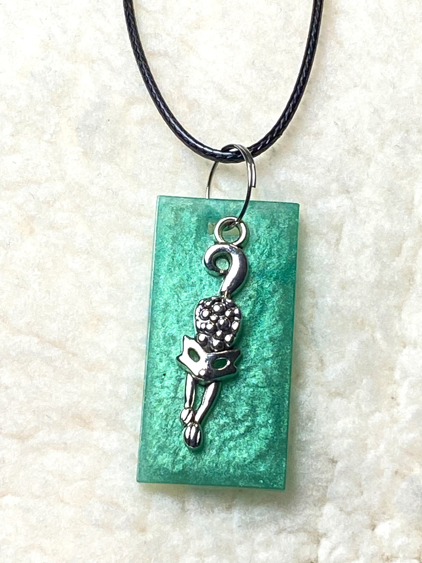 Elegant Cat and Green Resin Charm Necklace