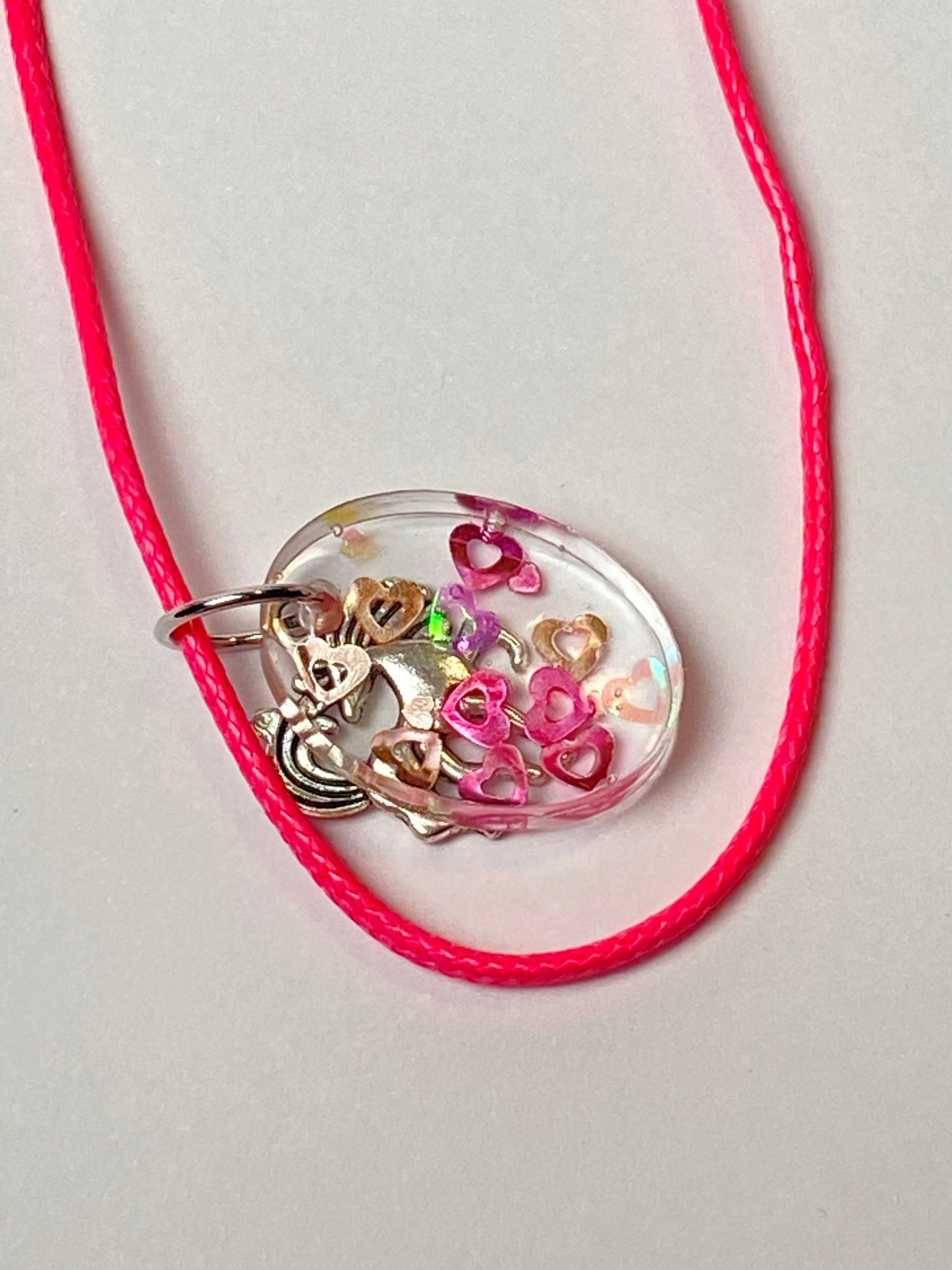 Horse with Hearts Glitter in Clear Resin Necklace