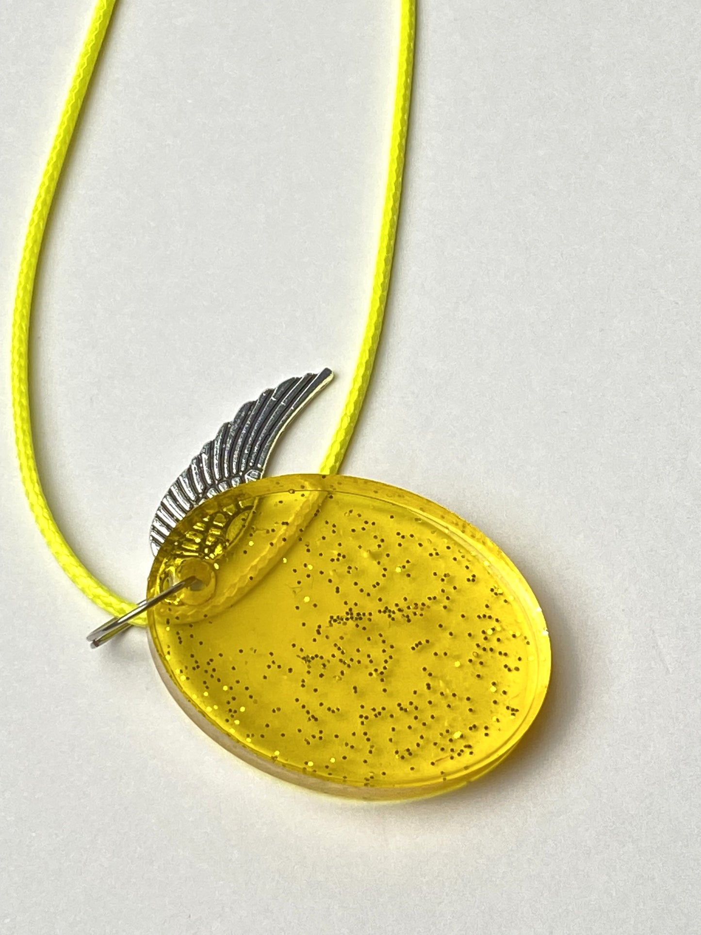 Wing Charm with Yellow Gold Resin Necklace