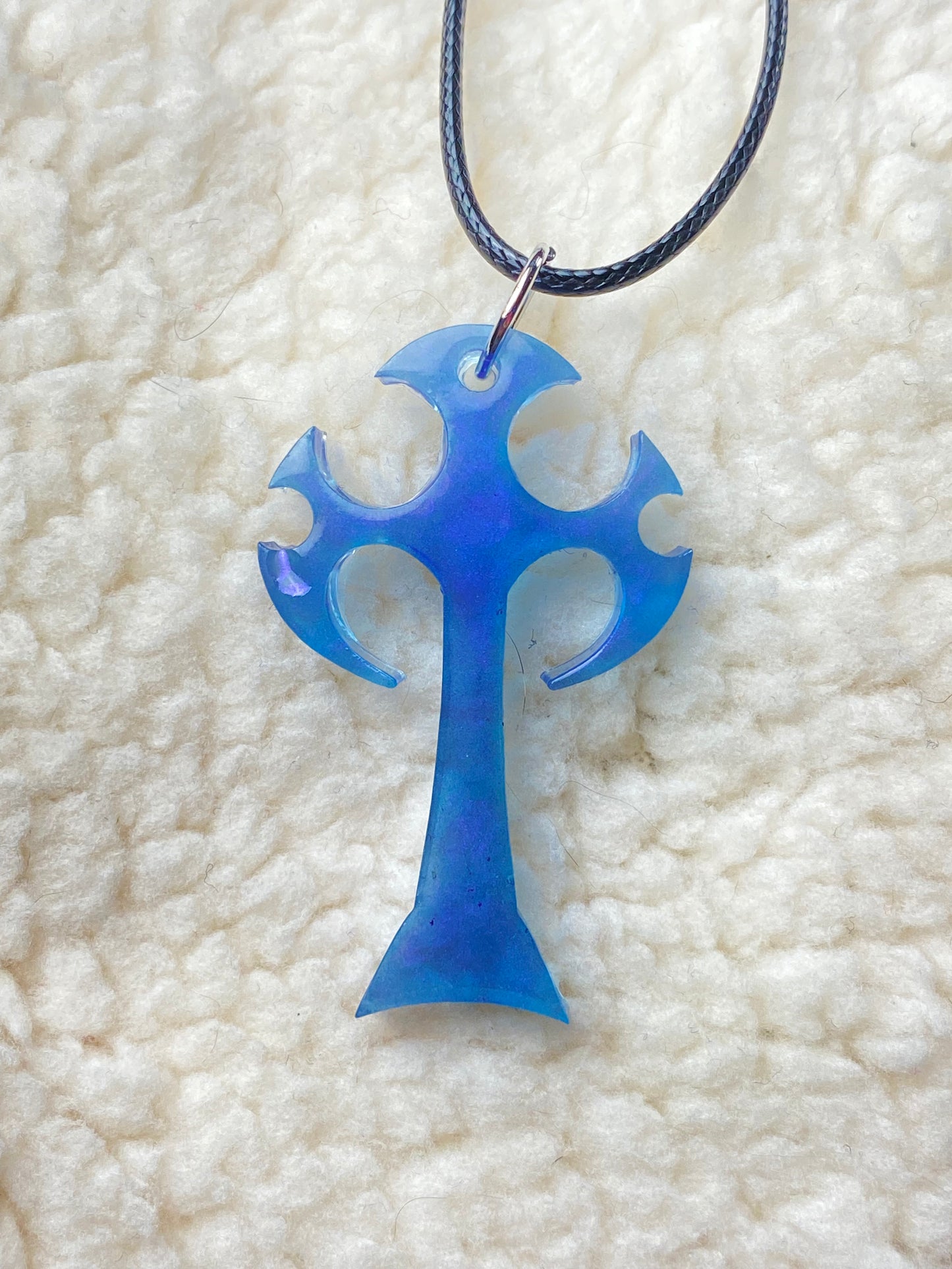 Blue Sharp Modern Cross Resin Necklace