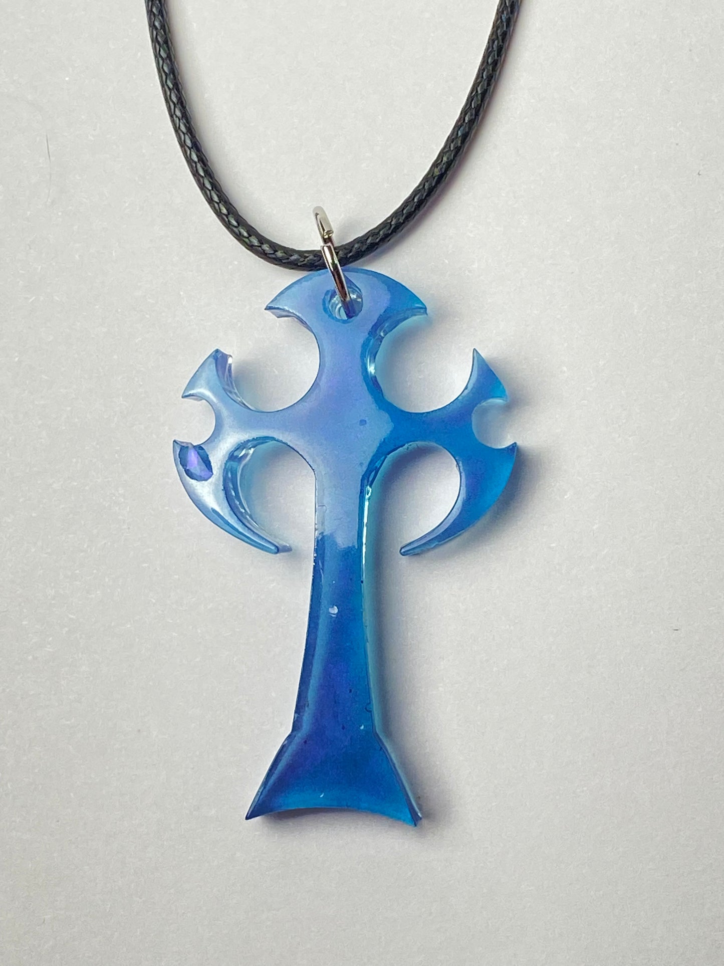 Blue Sharp Modern Cross Resin Necklace