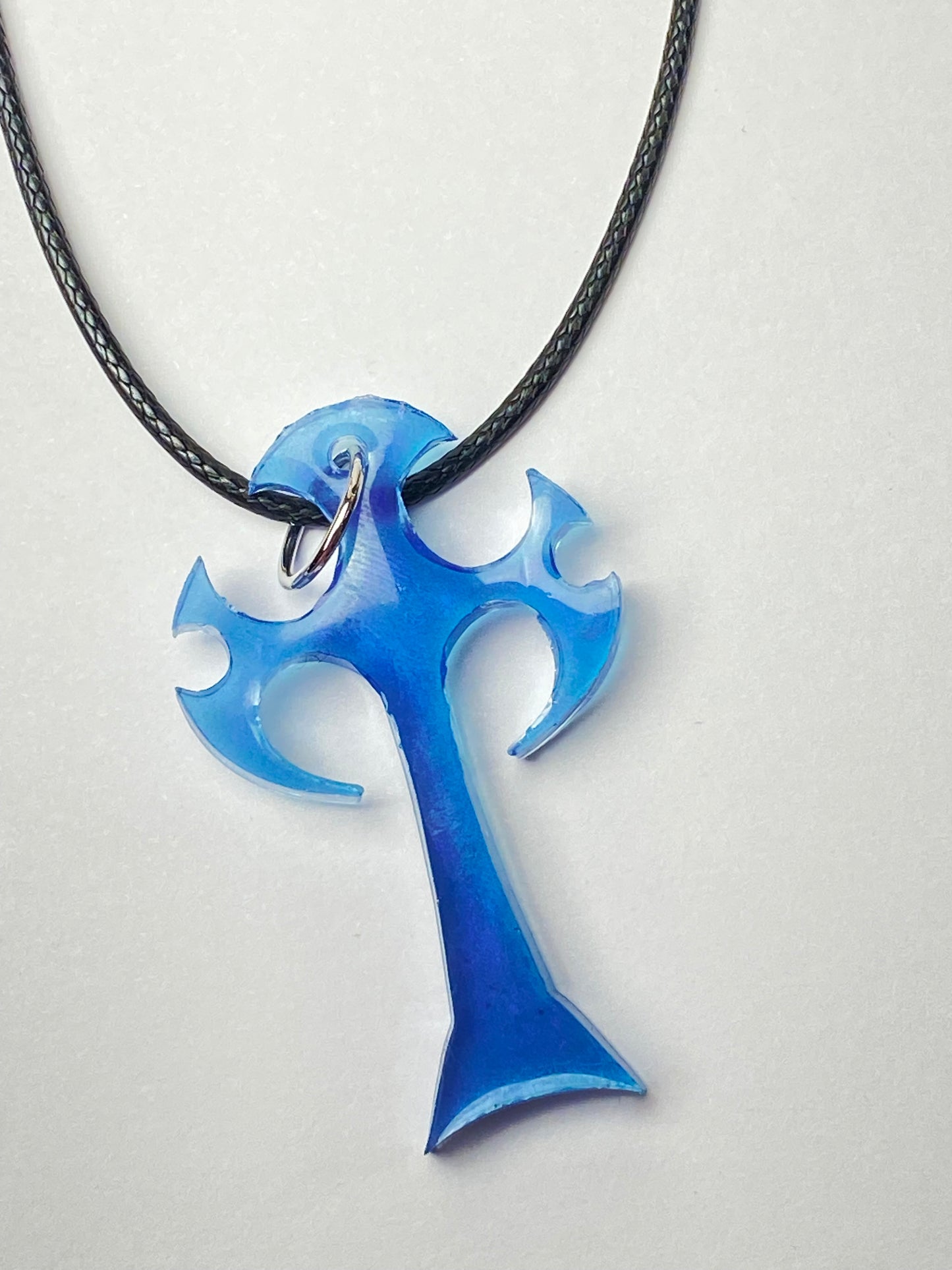 Blue Sharp Modern Cross Resin Necklace