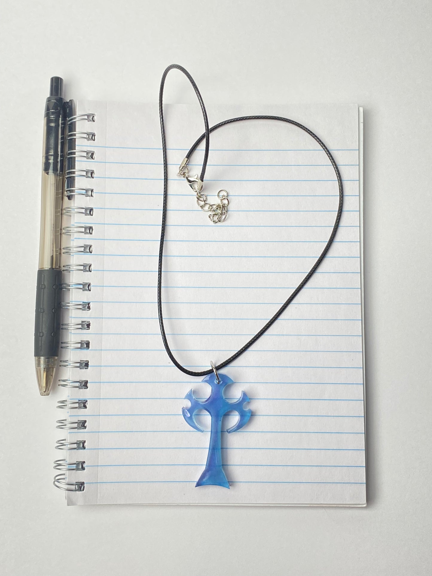 Blue Sharp Modern Cross Resin Necklace