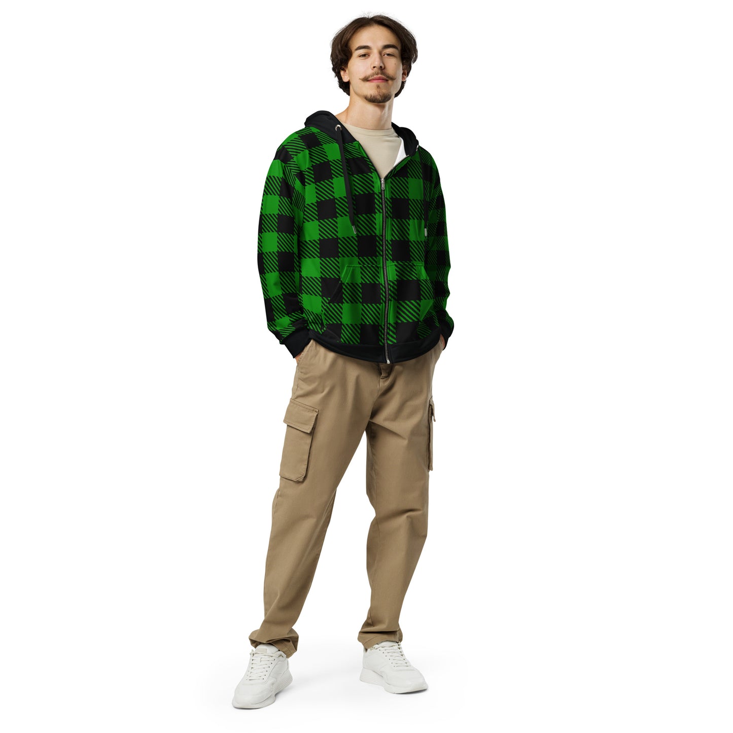 Green and Black Tartan Unisex Zip Hoodie