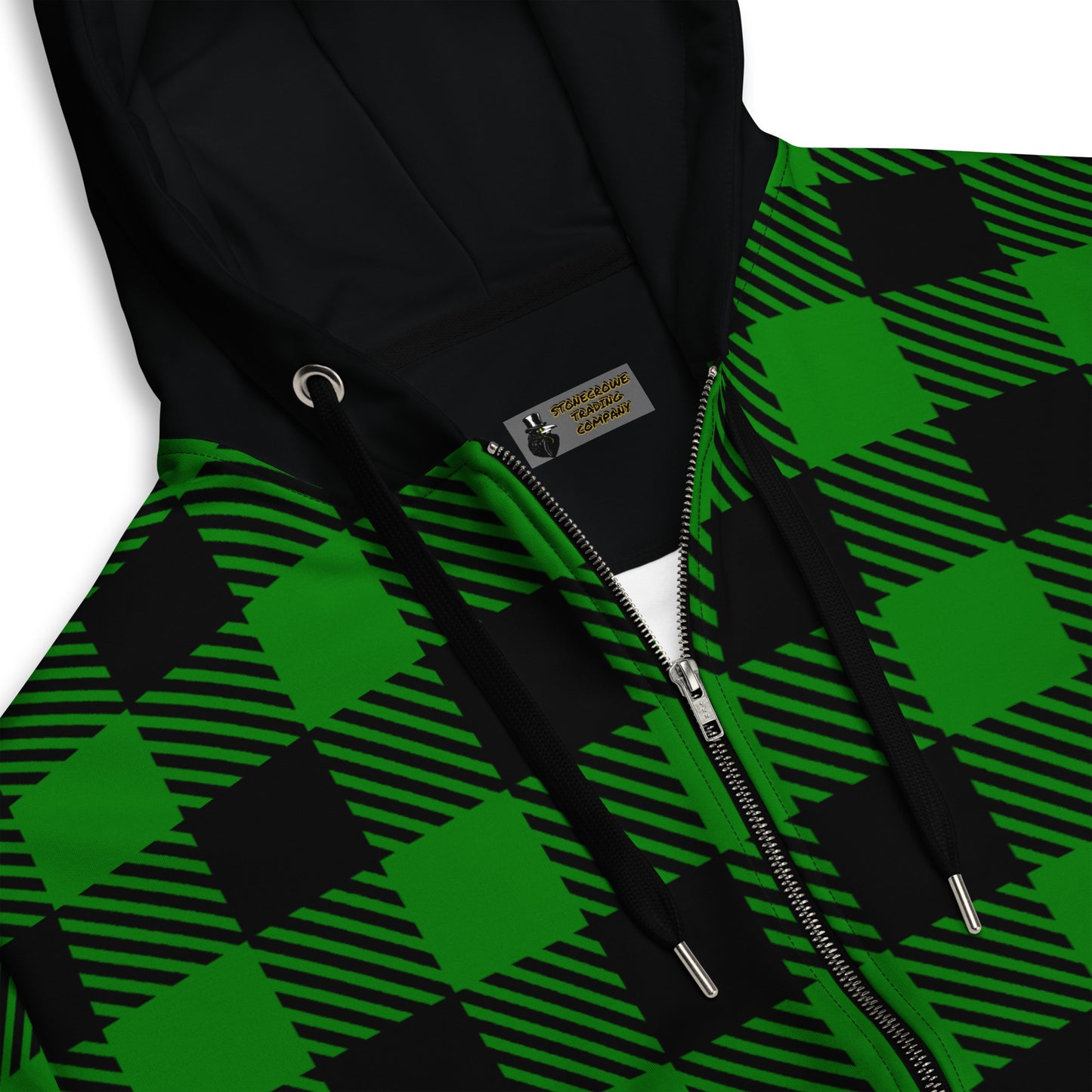 Green and Black Tartan Unisex Zip Hoodie