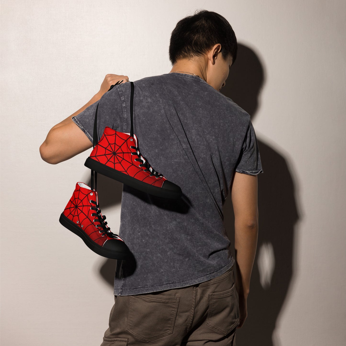 Crimson Spider Web Men’s High Top Canvas Shoes