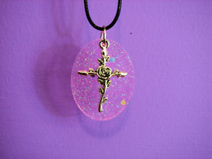 Rose Cross Resin and Charm Necklace
