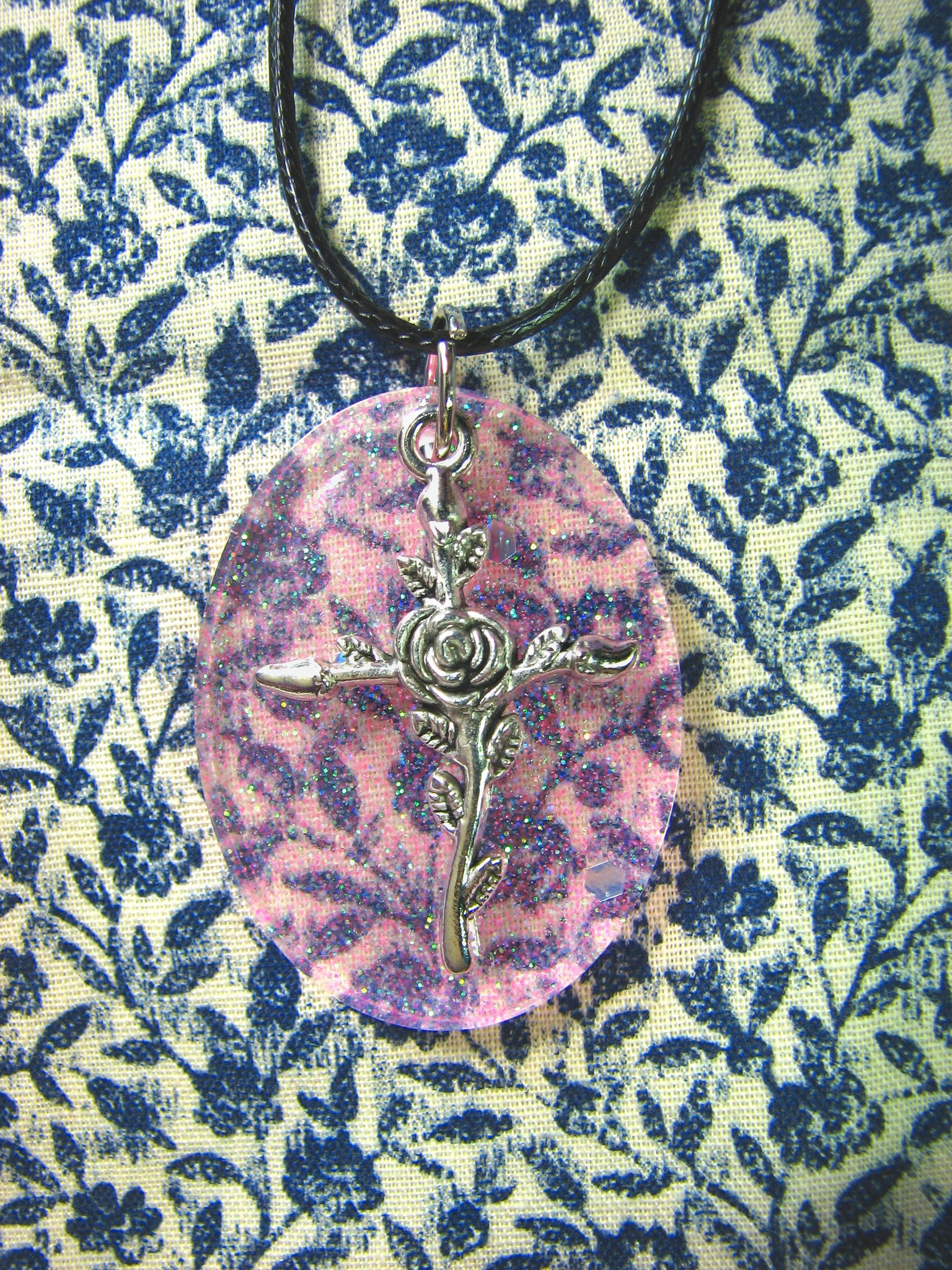Rose Cross Resin and Charm Necklace