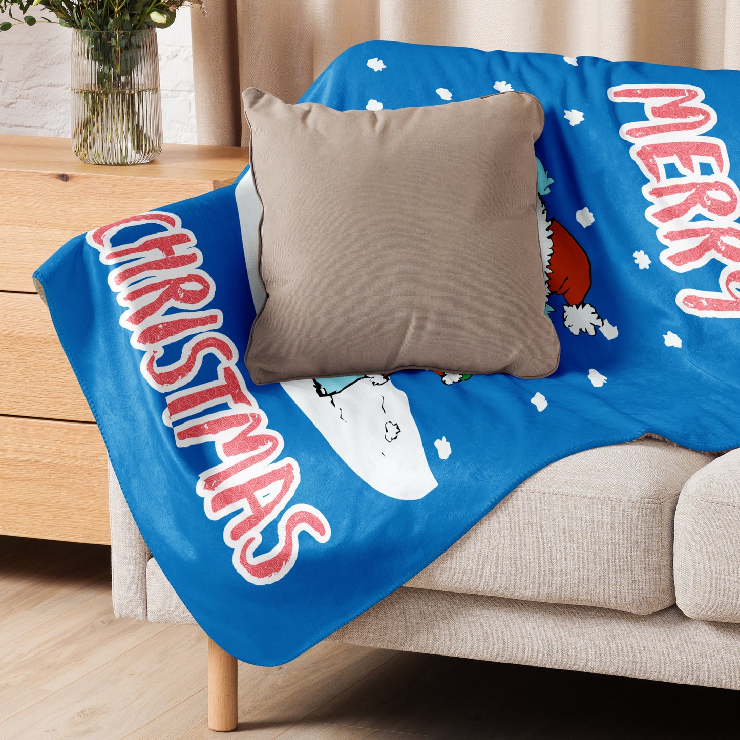 Merry Christmas Santa Bear Sherpa Blanket