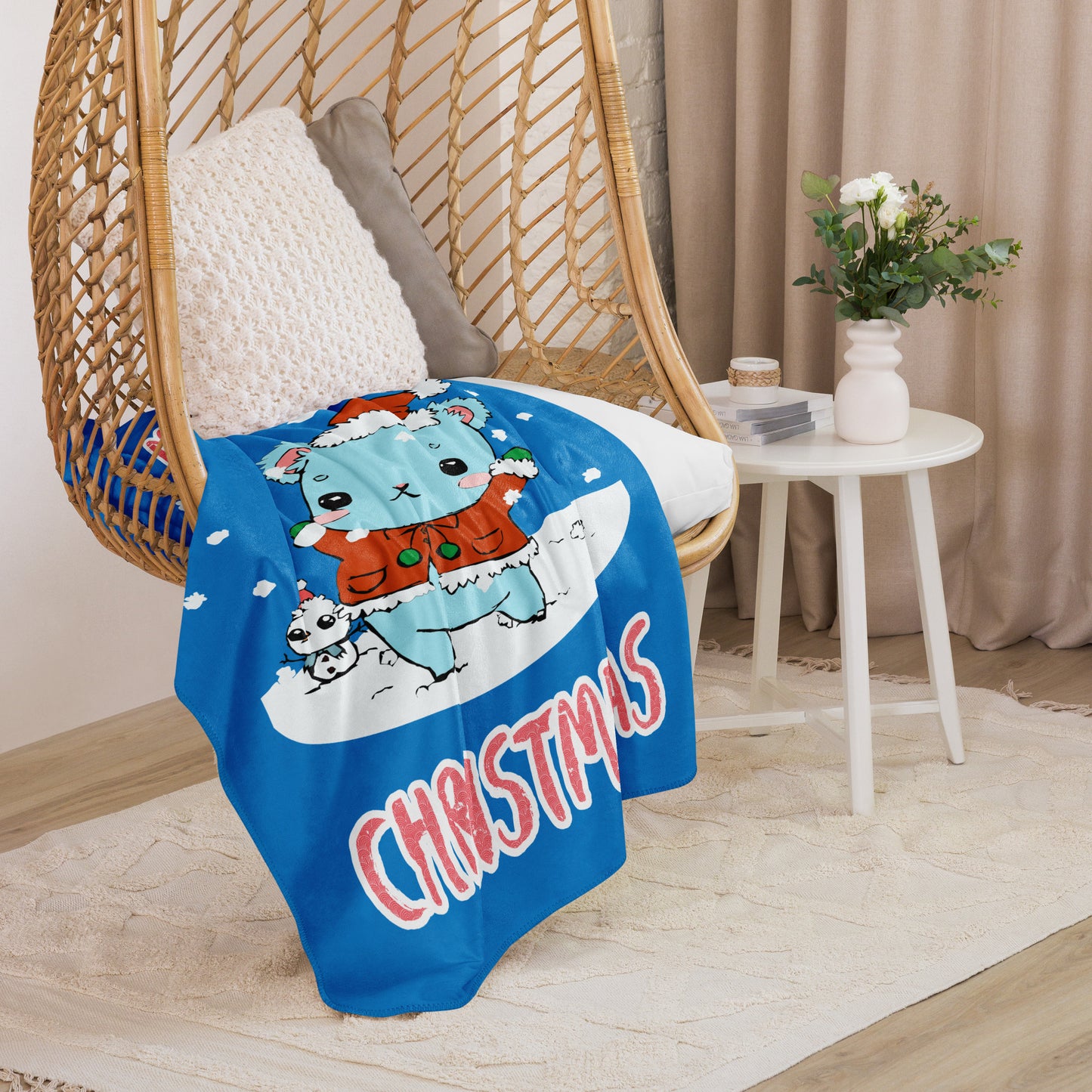 Merry Christmas Santa Bear Sherpa Blanket