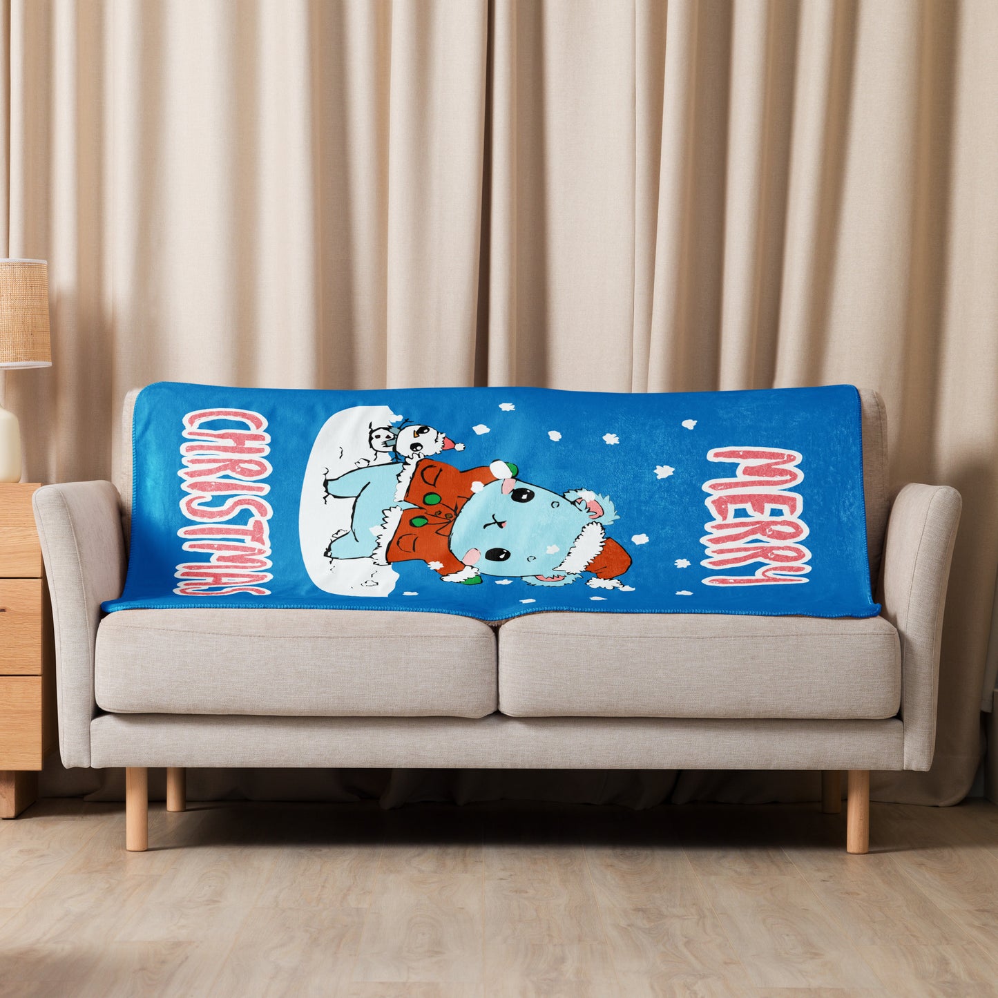 Merry Christmas Santa Bear Sherpa Blanket