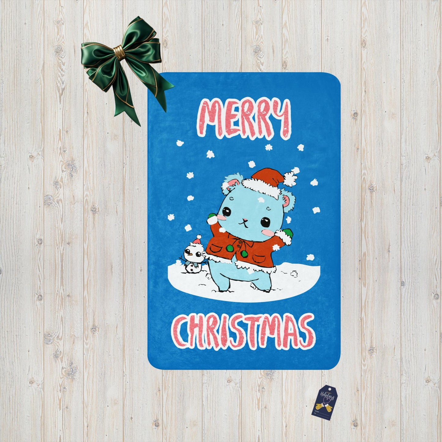 Merry Christmas Santa Bear Sherpa Blanket