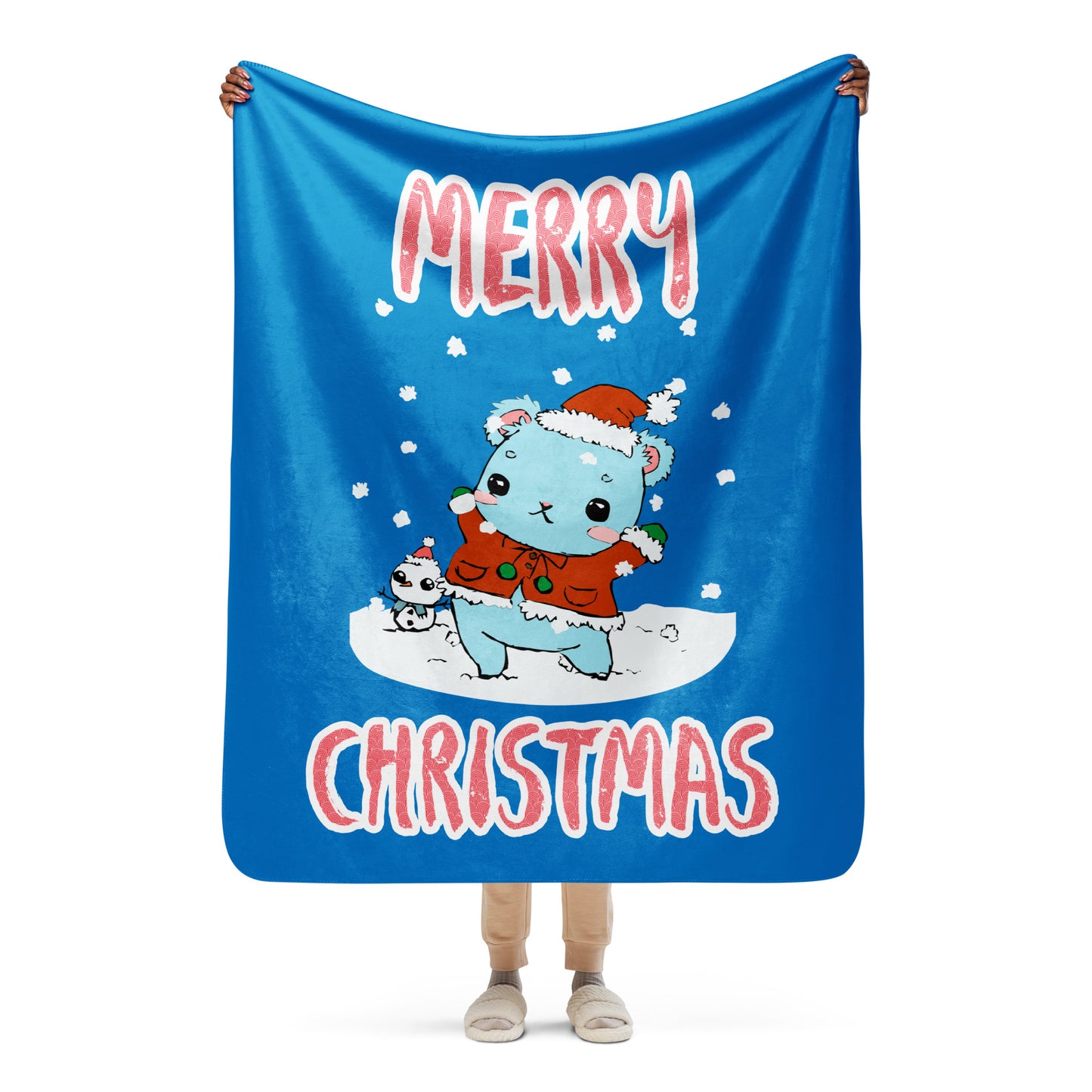 Merry Christmas Santa Bear Sherpa Blanket