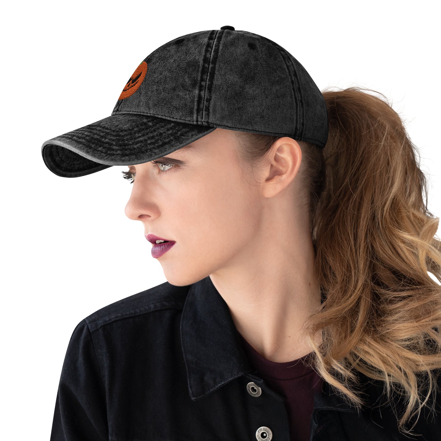 Vintage Jack o Lantern Embroidered Cotton Twill Cap