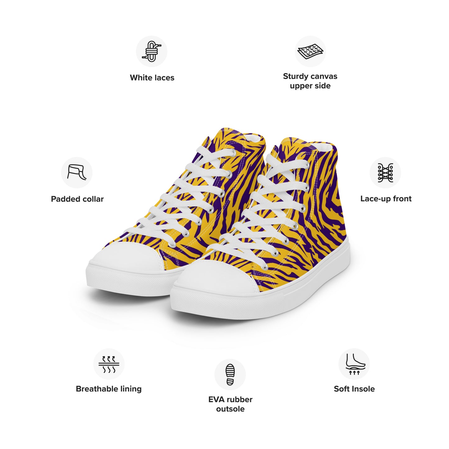 Purple and Gold Women’s High Top Canvas Shoes