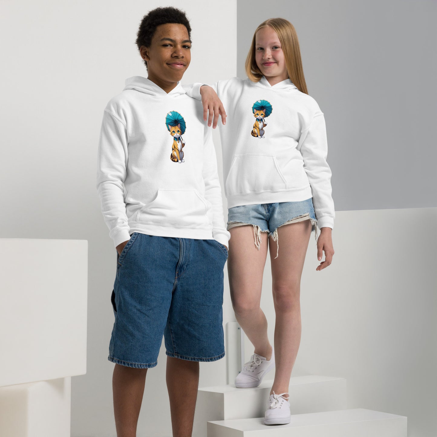 Kitten with a Parasol Youth Heavy Blend Hoodie