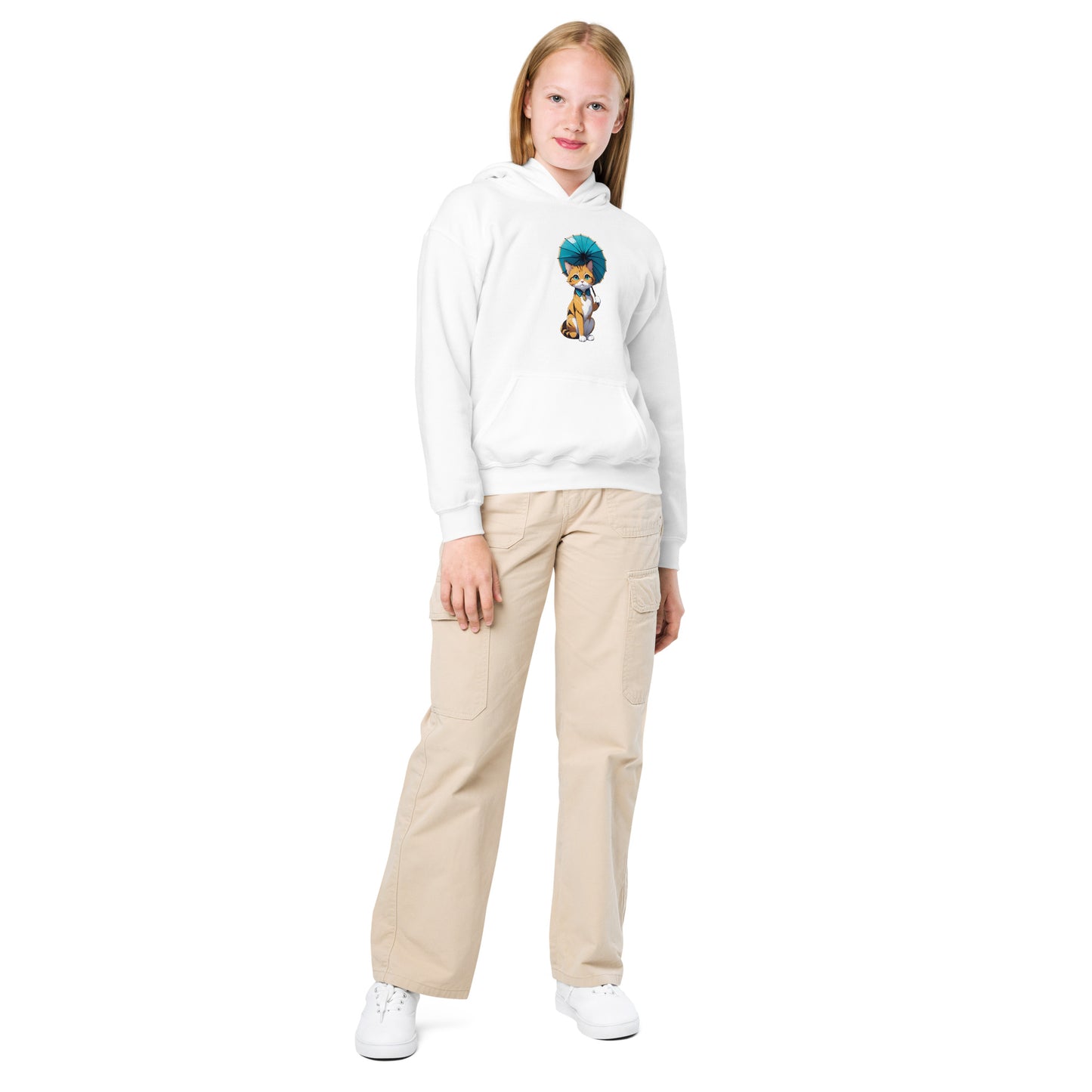 Kitten with a Parasol Youth Heavy Blend Hoodie