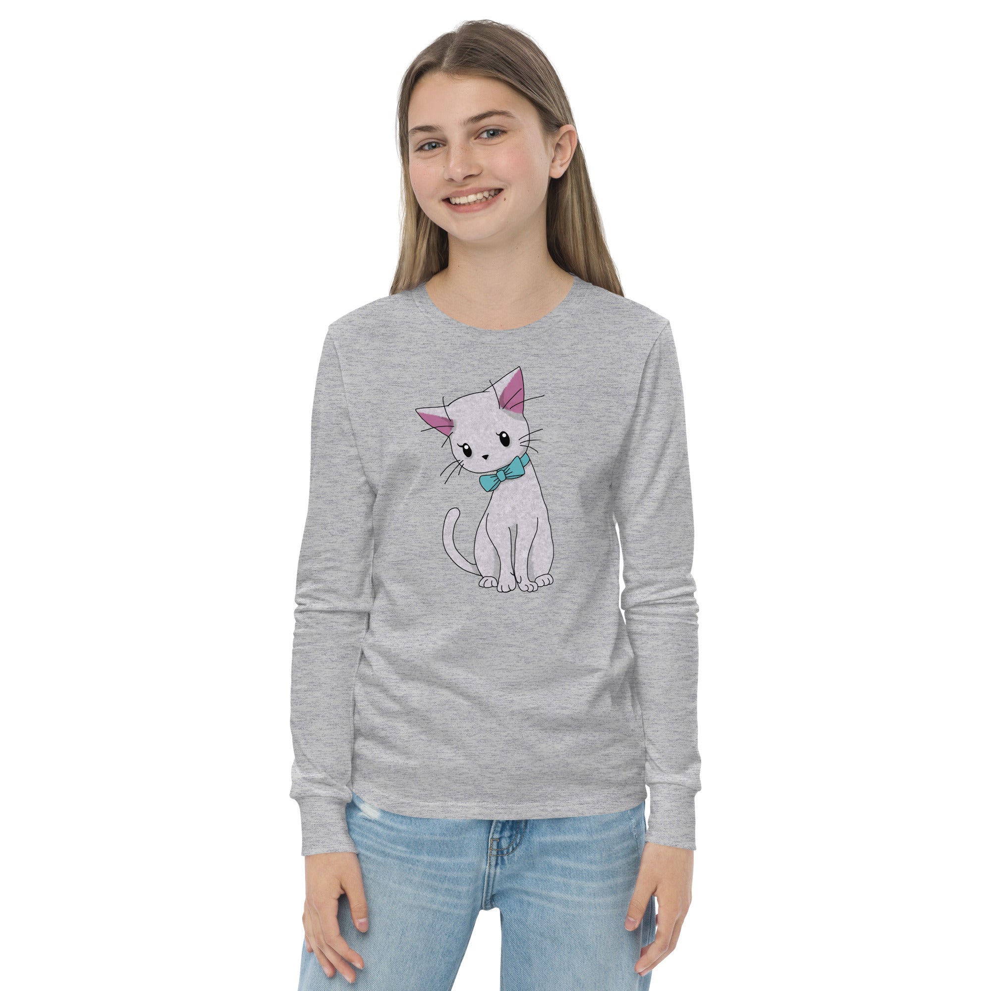 Cat with Bow Tie Youth Long Sleeve Tee