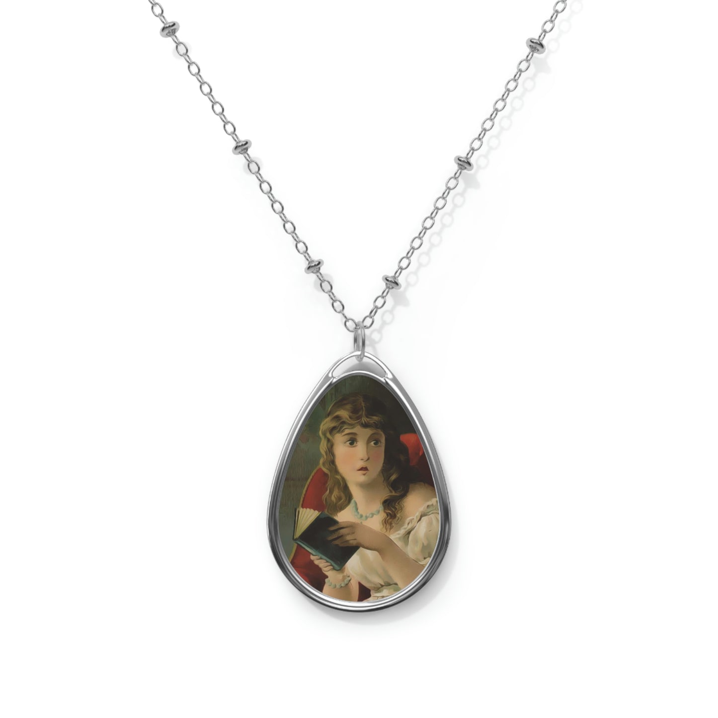 Victorian Girl Startled While Reading Necklace