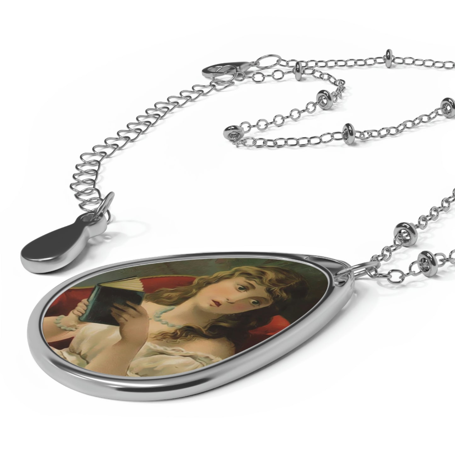 Victorian Girl Startled While Reading Necklace