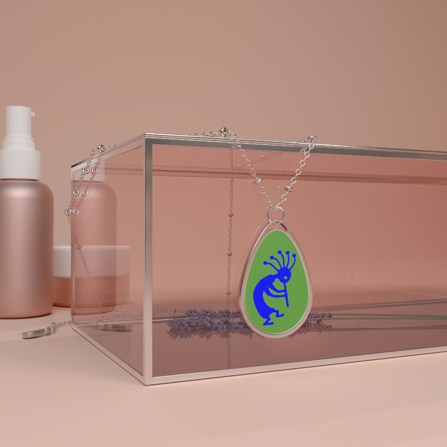 Blue Kokopelli Oval Necklace