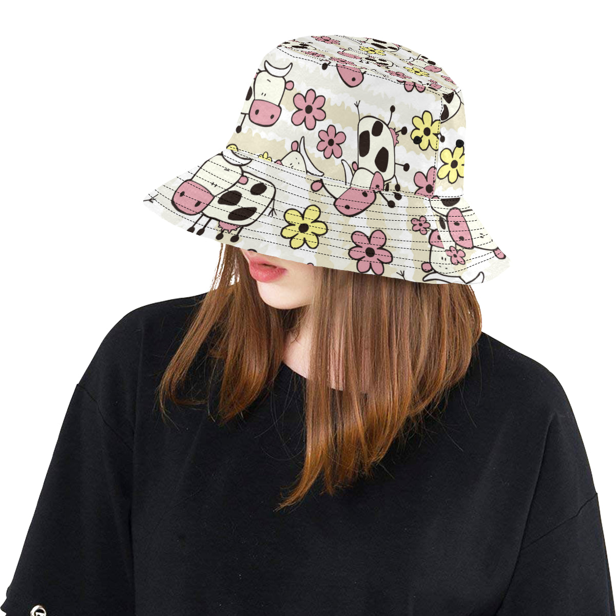 Cute Cows and Flowers Bucket Hat