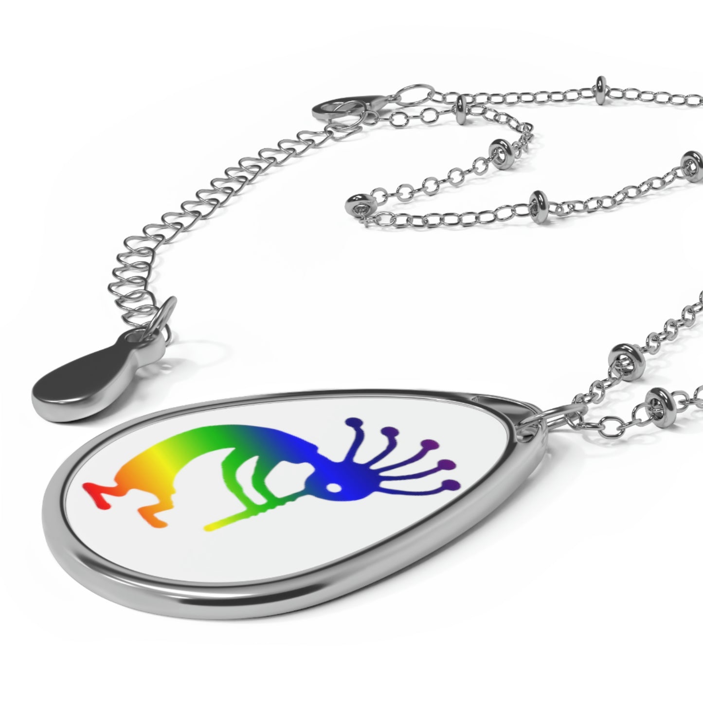 Rainbow Kokopelli Oval Necklace