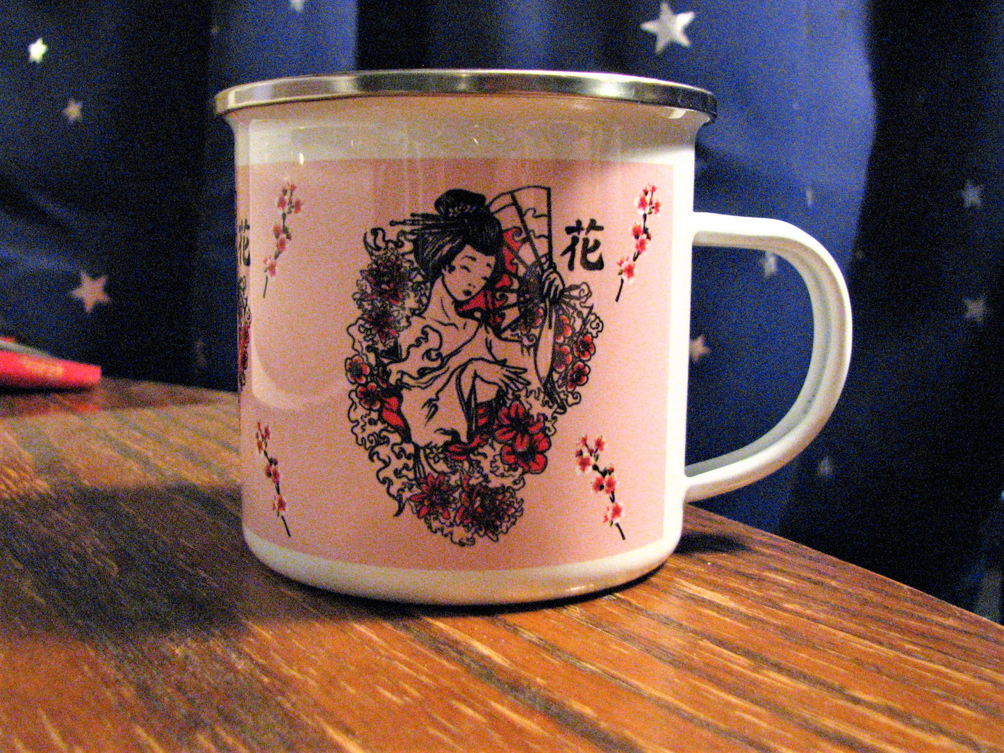Geisha Print Enamel Mug