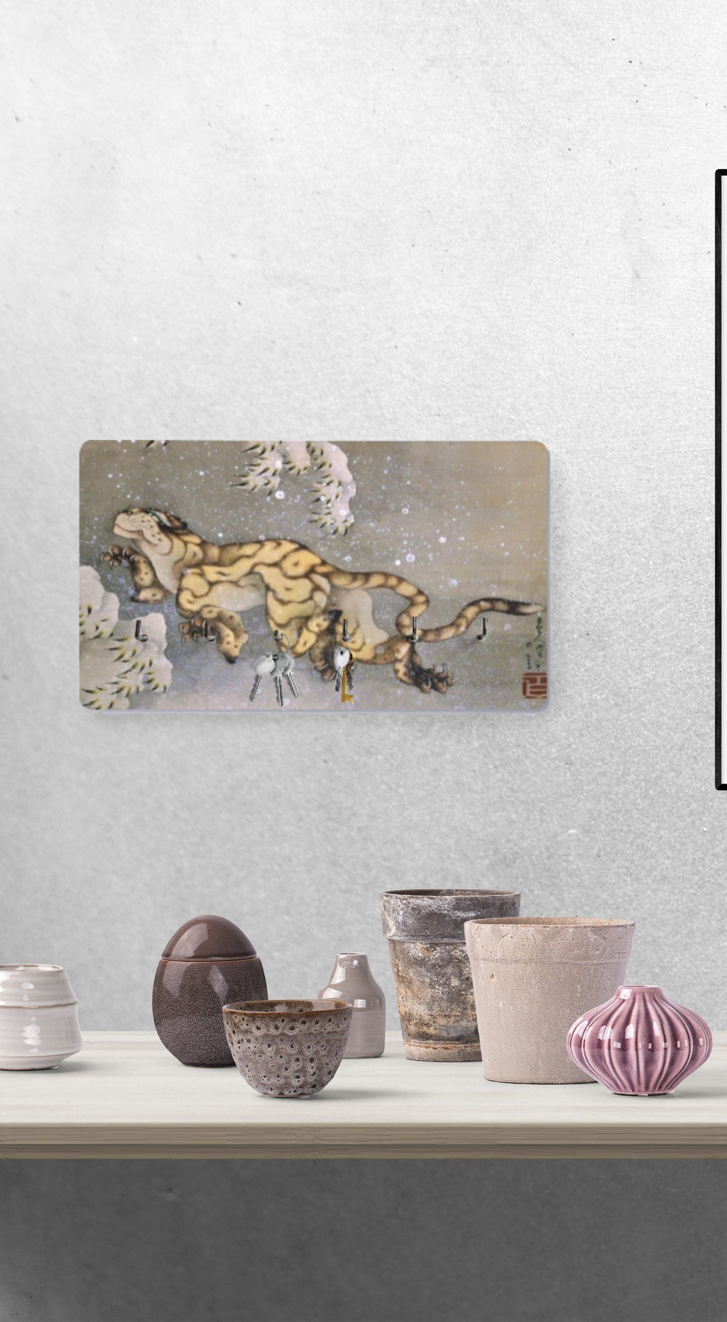 Old Tiger in the Snow by Hokusai Wall Mounted Decor Key Holder