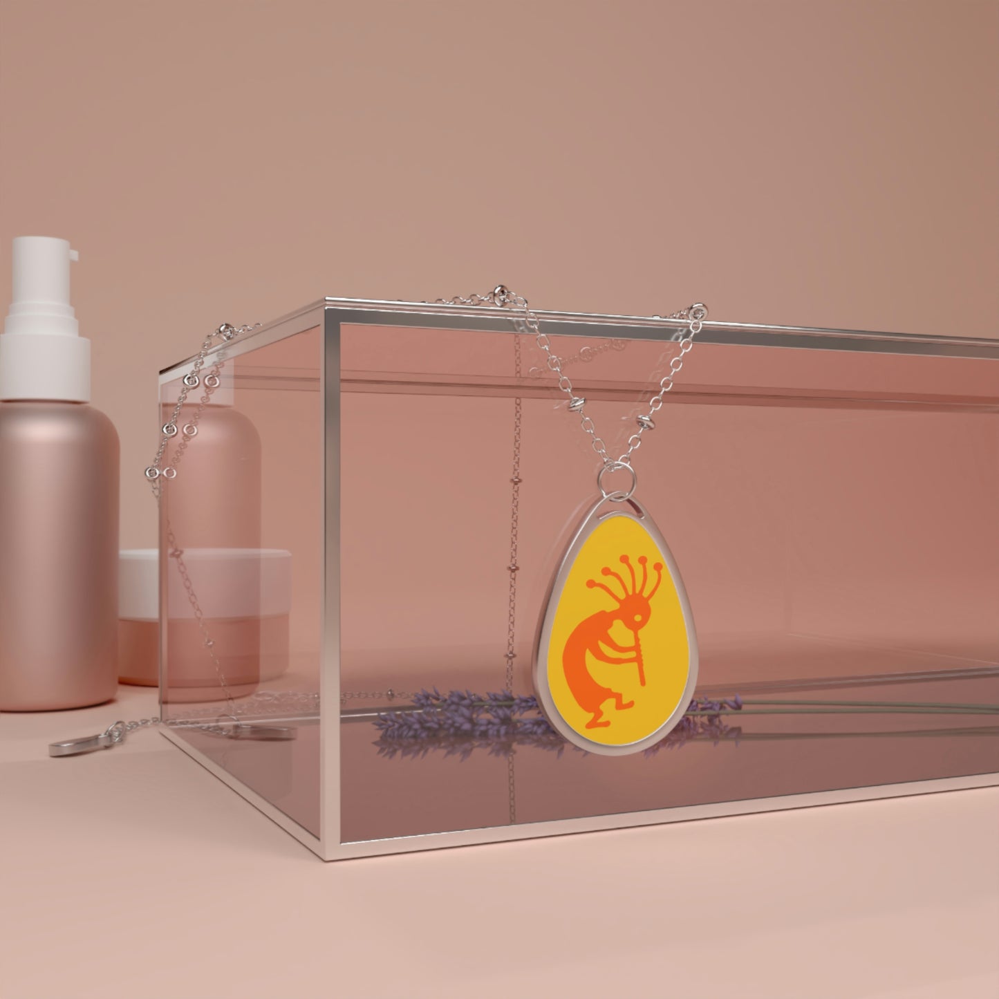 Orange Kokopelli Oval Necklace