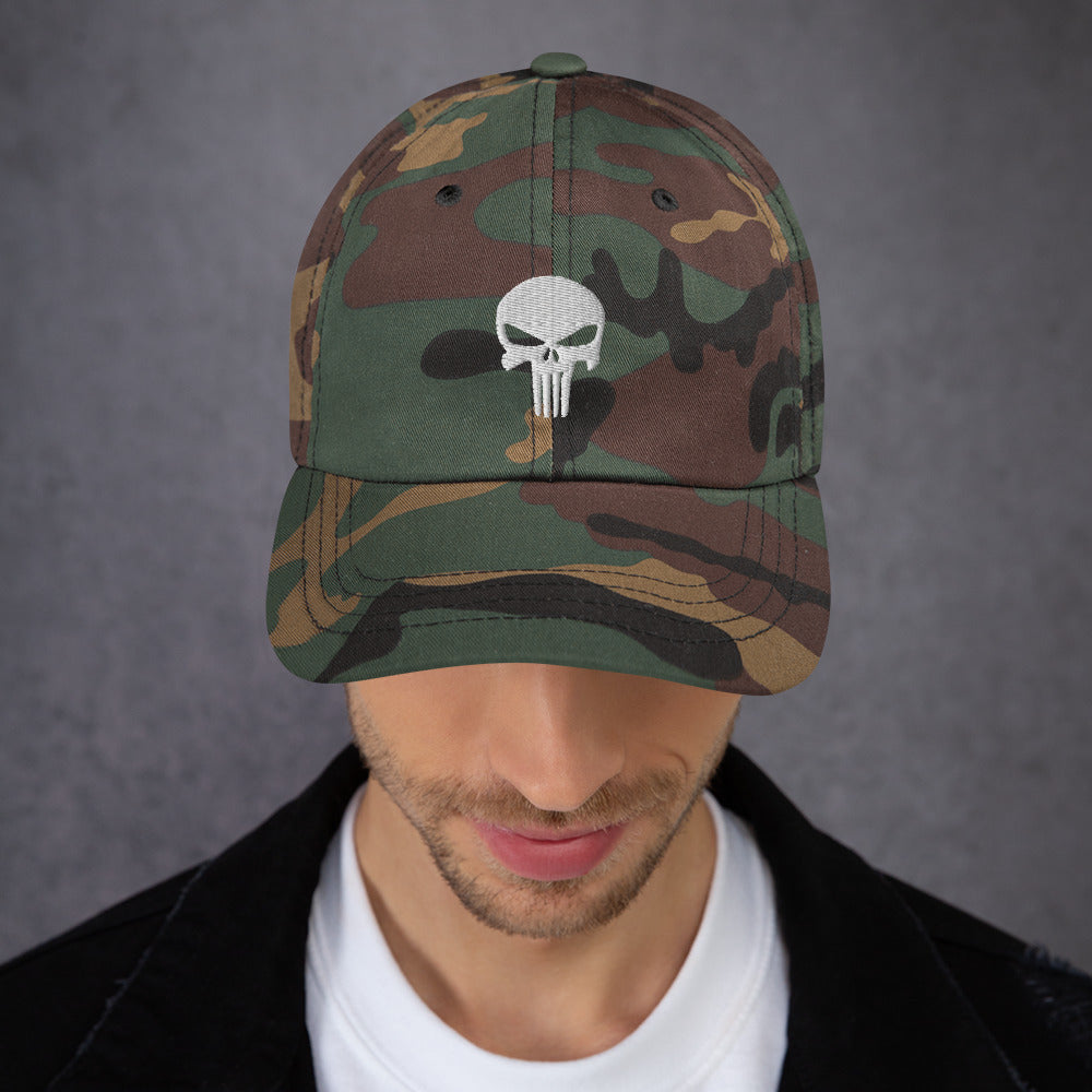 White Skull Embroidered Dad Hat