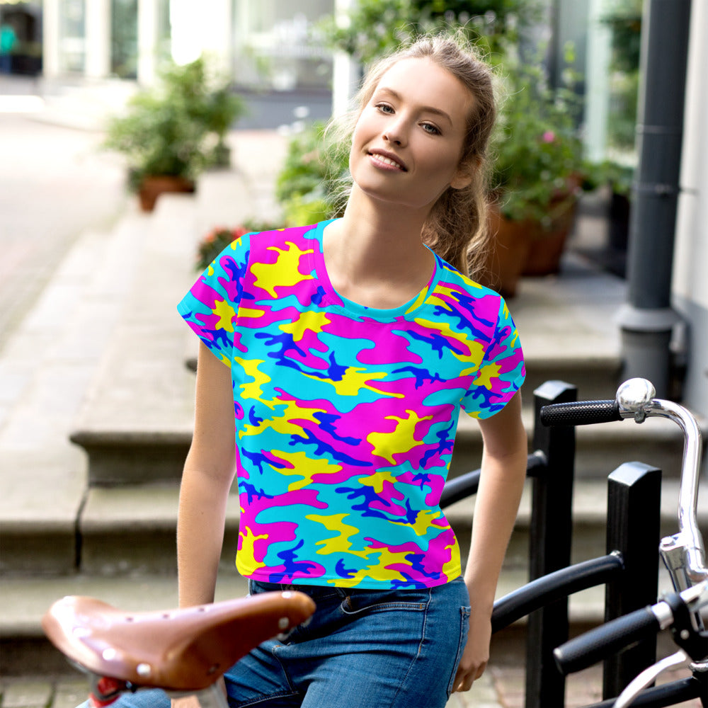 Colorful Camo Crop Tee