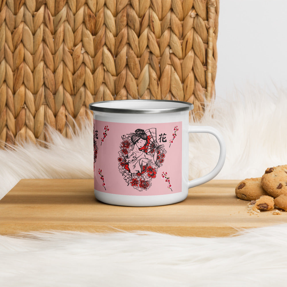 Geisha Print Enamel Mug
