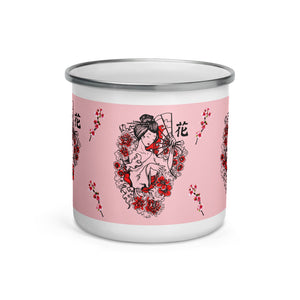 Geisha Print Enamel Mug