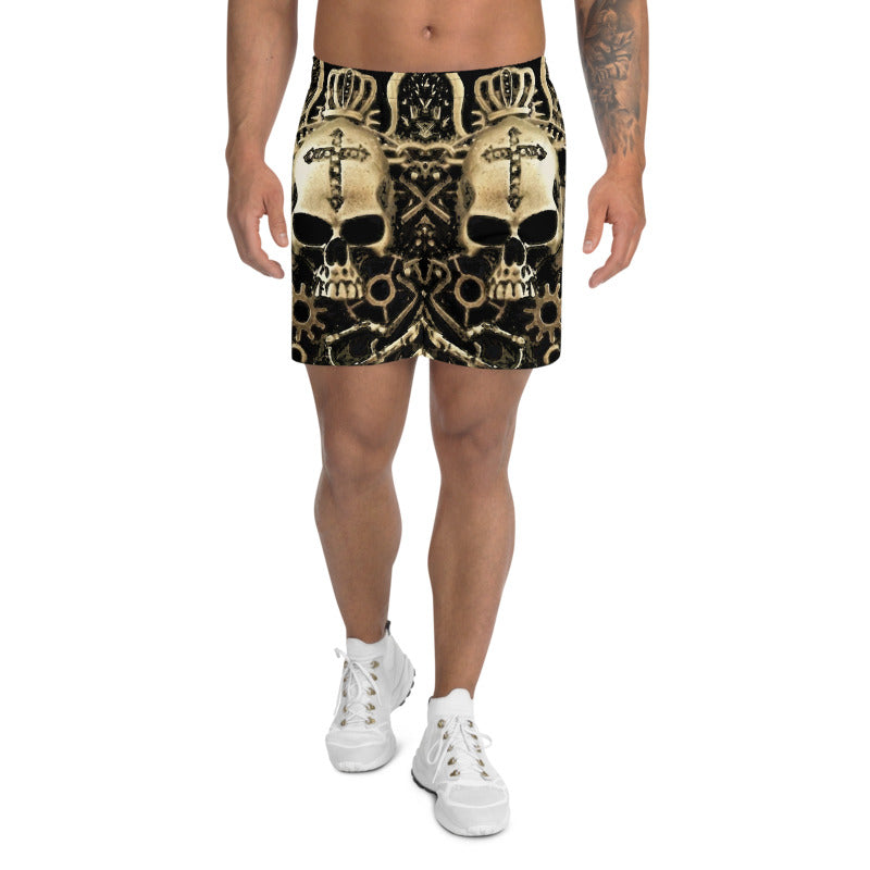 Steampunk Gear Skull Men's Athletic Mid-Length Shorts