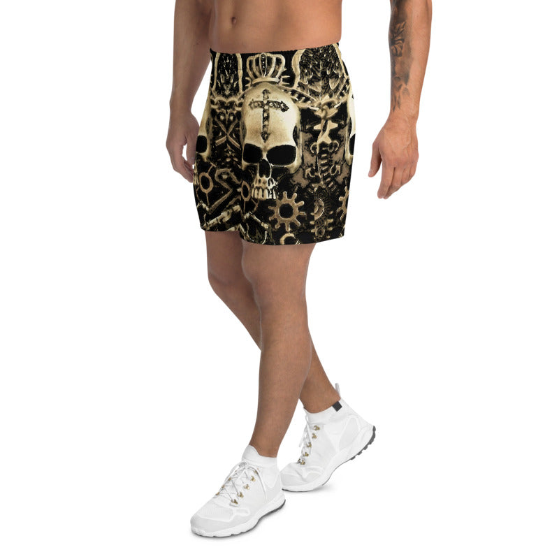 Steampunk Gear Skull Men's Athletic Mid-Length Shorts