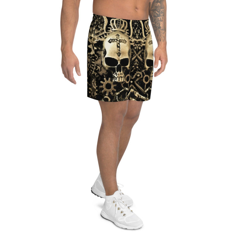 Steampunk Gear Skull Men's Athletic Mid-Length Shorts
