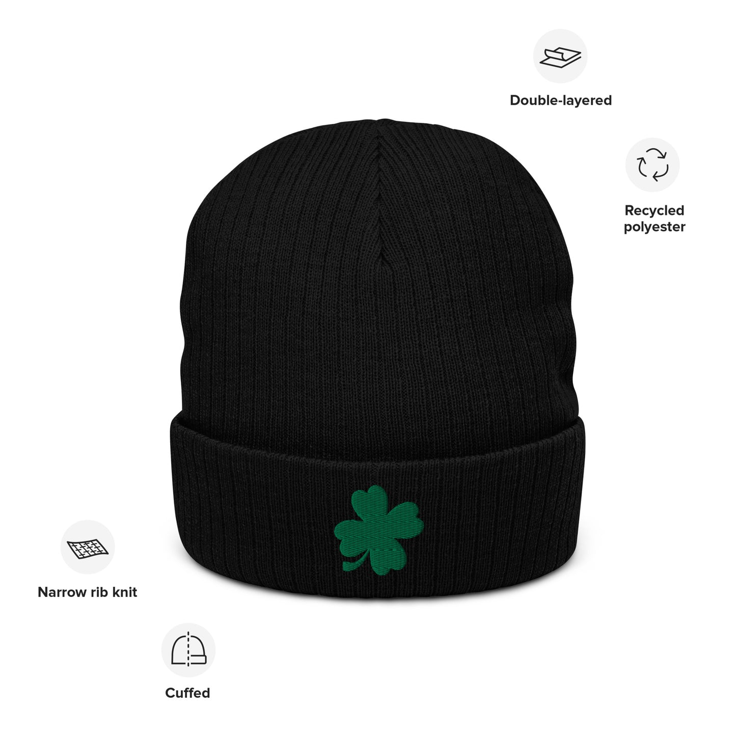 Lucky Clover Ribbed Knit Beanie
