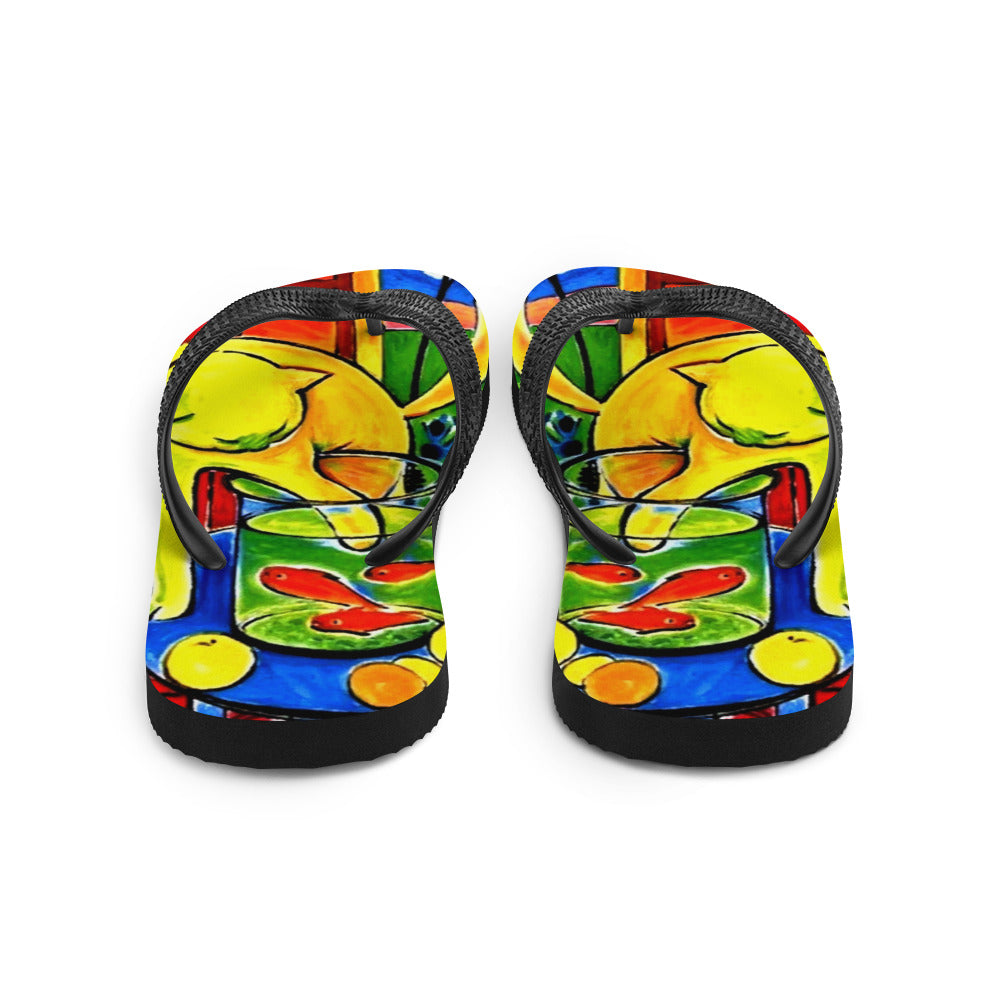 Cat with Red Fishes Flip-Flops