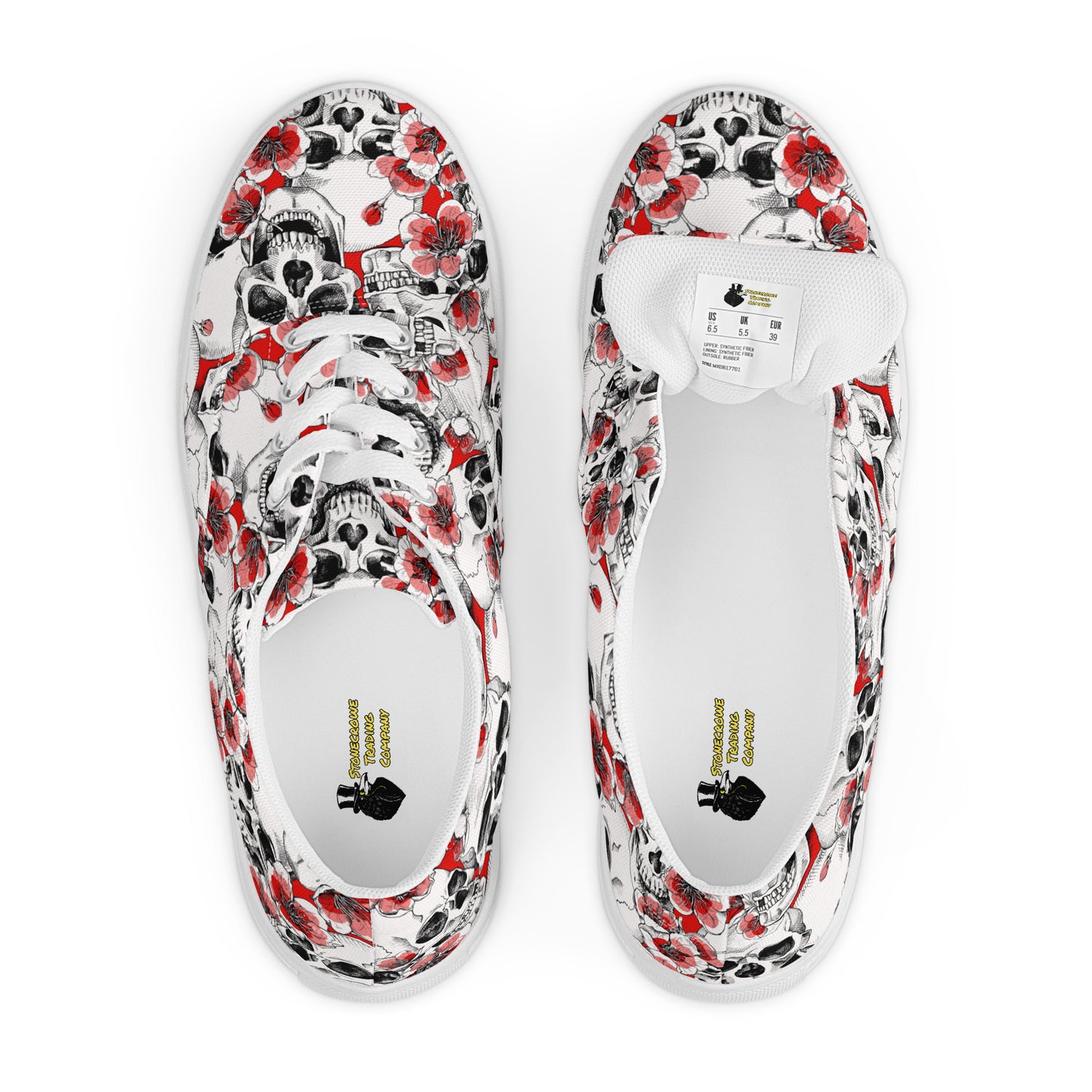 Skulls and Red Flowers Women’s Lace-up Canvas Shoes