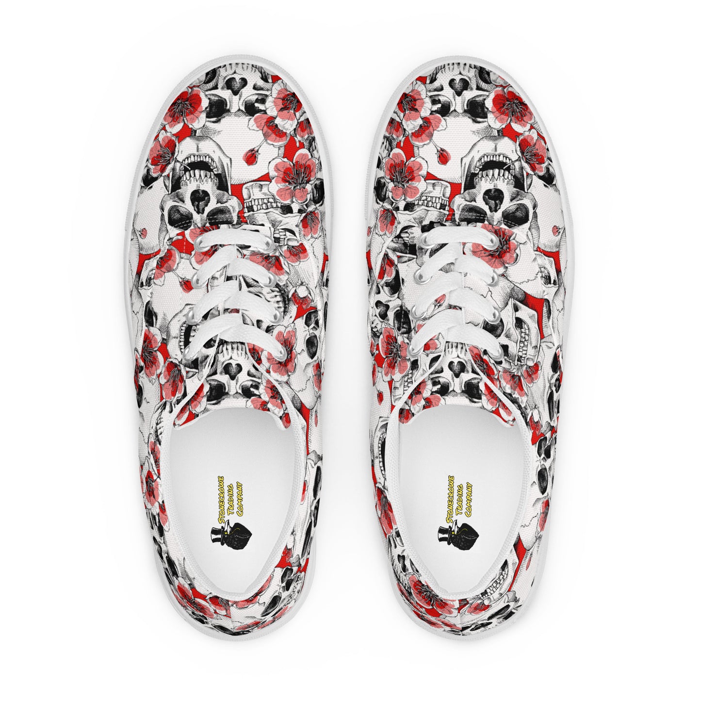 Skulls and Red Flowers Women’s Lace-up Canvas Shoes