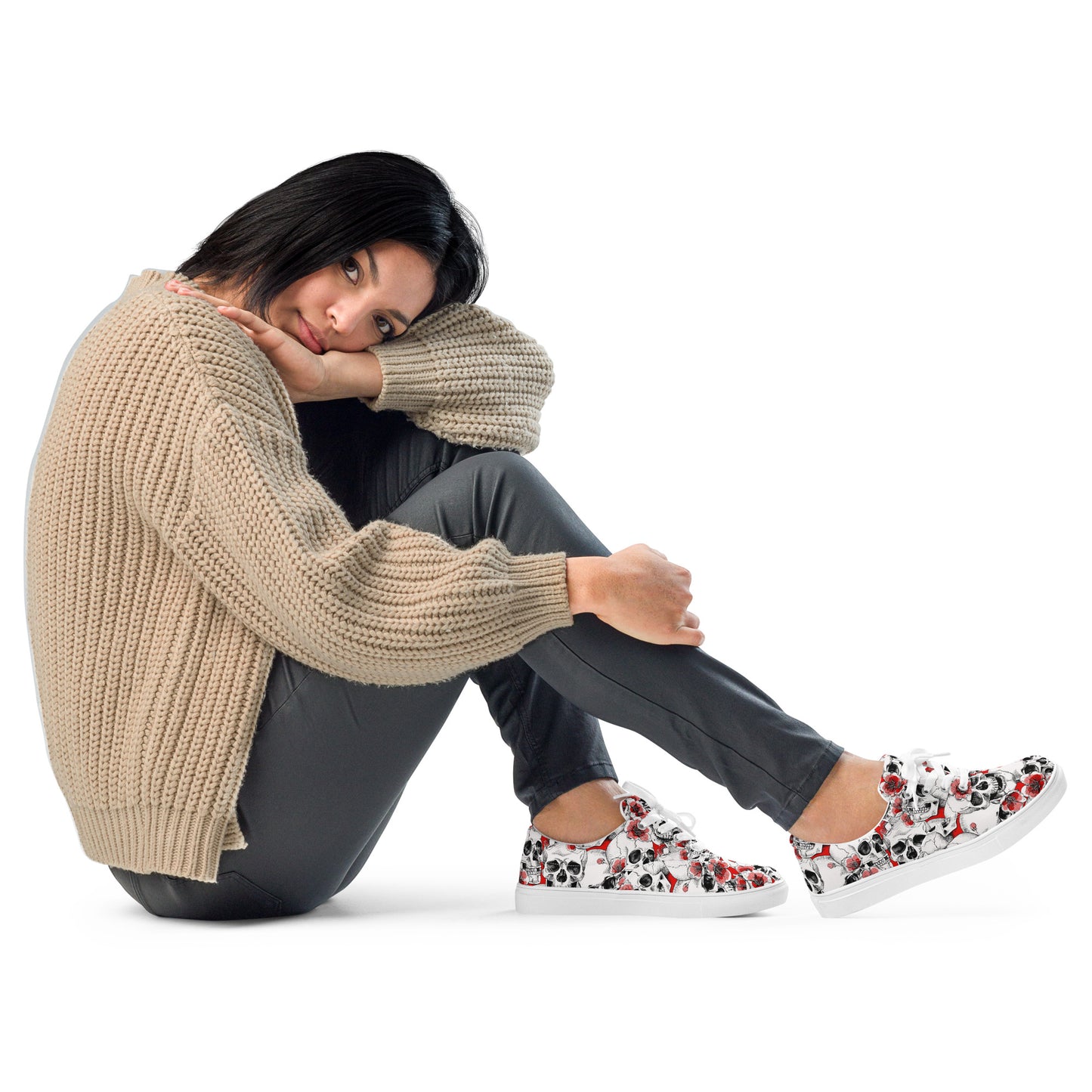 Skulls and Red Flowers Women’s Lace-up Canvas Shoes