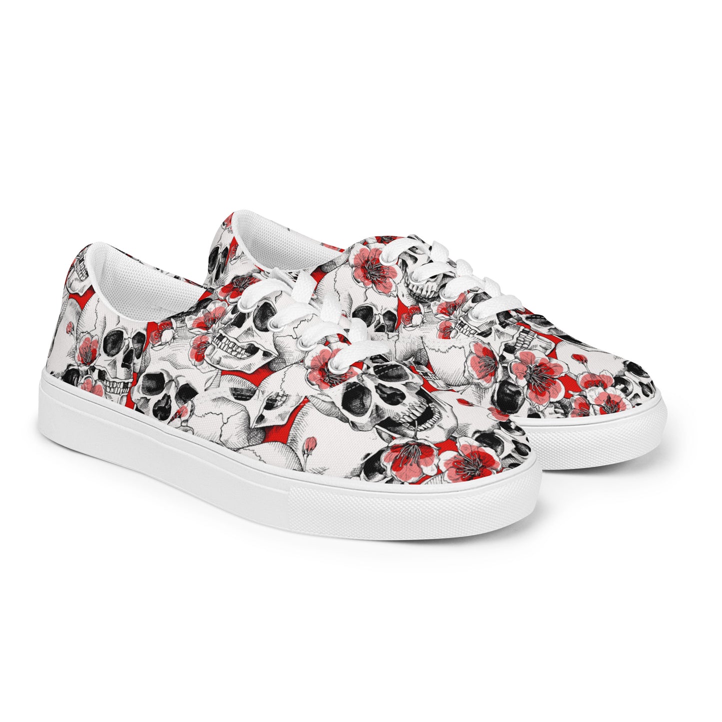 Skulls and Red Flowers Women’s Lace-up Canvas Shoes