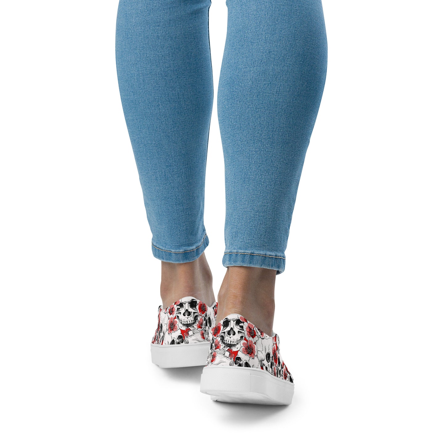 Skulls and Red Blossoms Women’s Slip-on Canvas Shoes