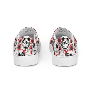 Skulls and Red Blossoms Women’s Slip-on Canvas Shoes