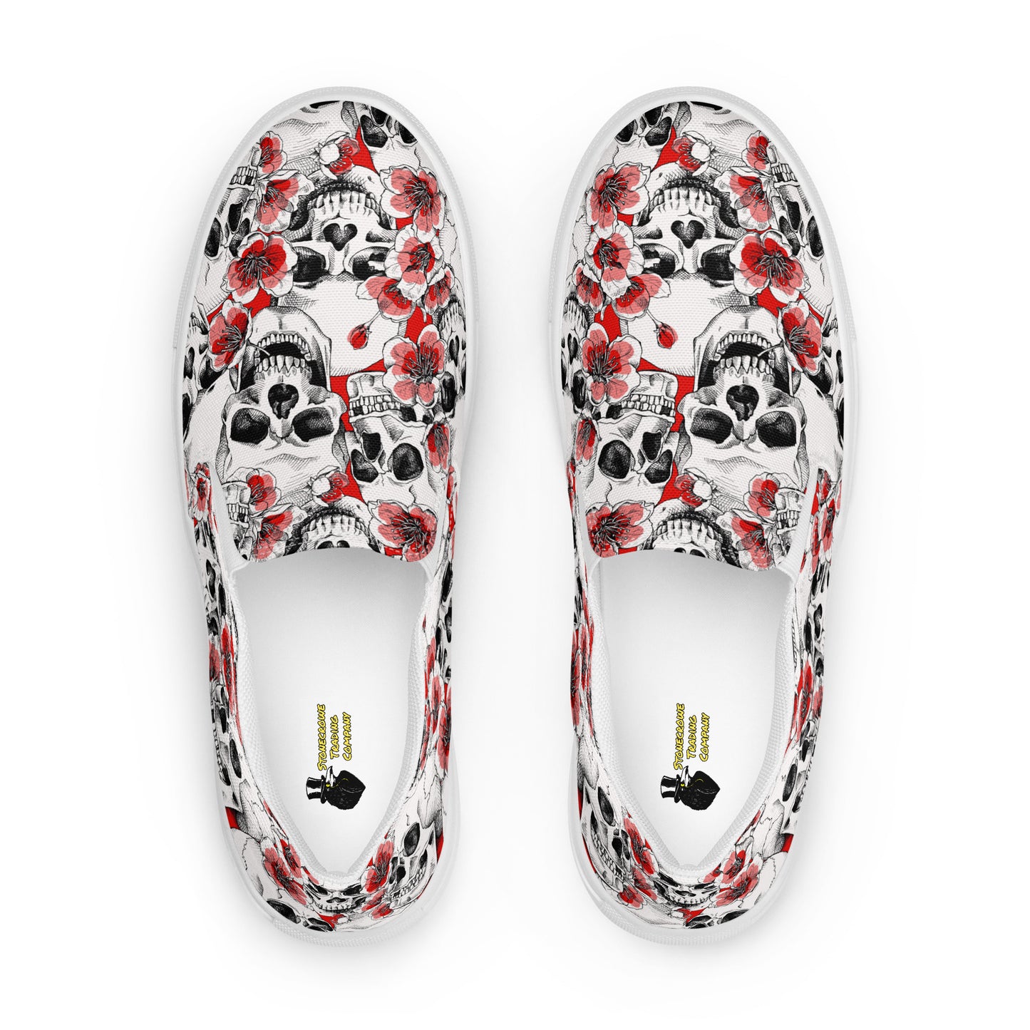 Skulls and Red Blossoms Women’s Slip-on Canvas Shoes