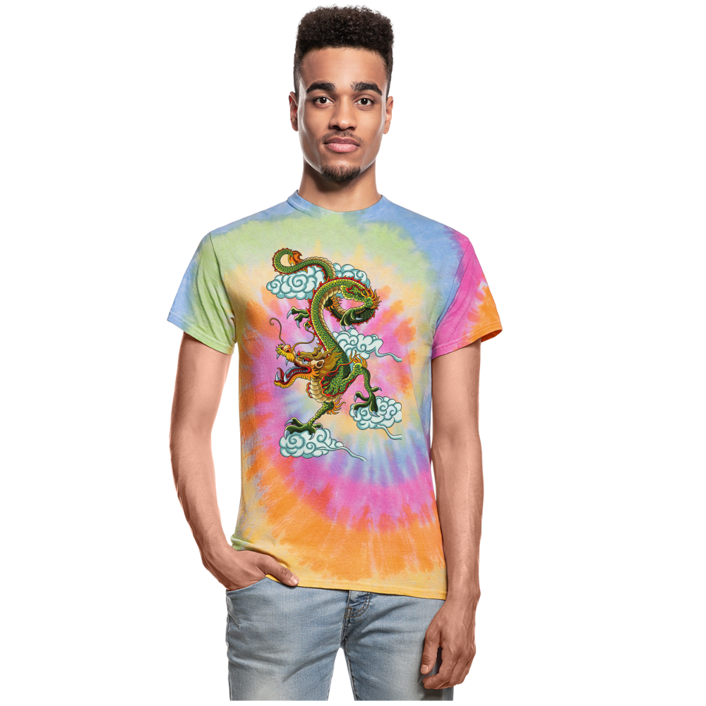 Dragon in the Clouds Unisex Tie Dye T-Shirt - rainbow