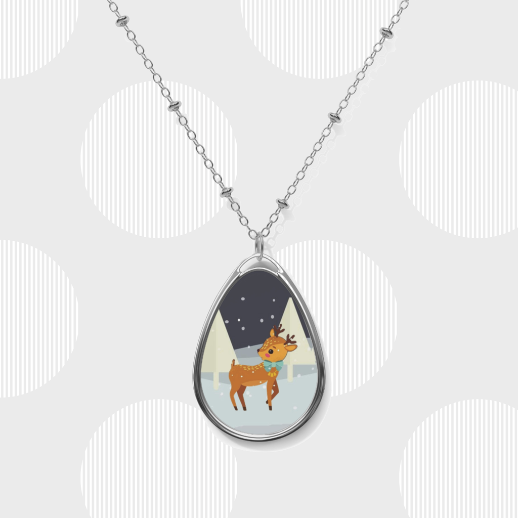 Christmas Deer Oval Necklace